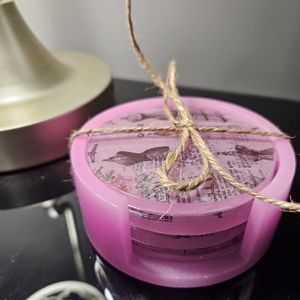 HAND CRAFTED Vintage Inspired Resin Coasters with Holder